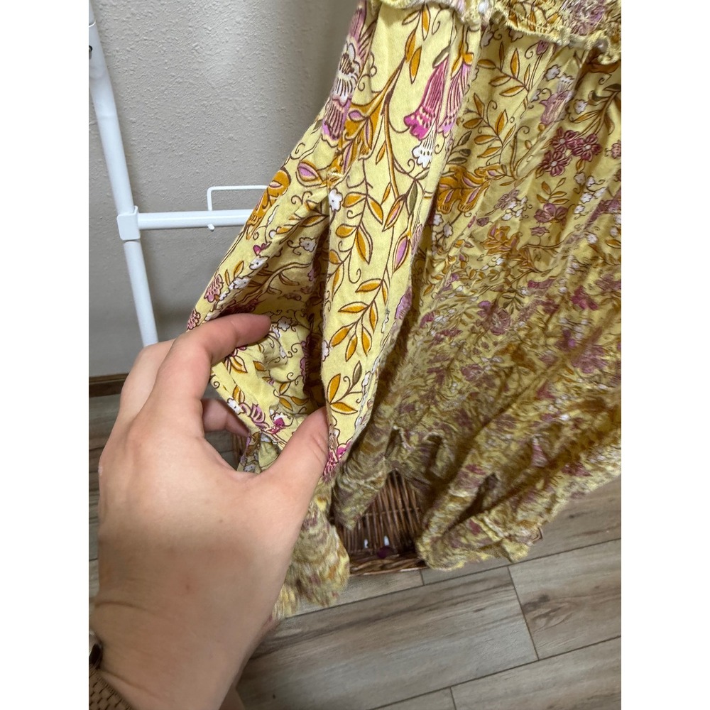 Old Navy Yellow Floral Smocked Waist Midi Dress Pockets Ruffle Cap Sleeve Large - Picture 4 of 6